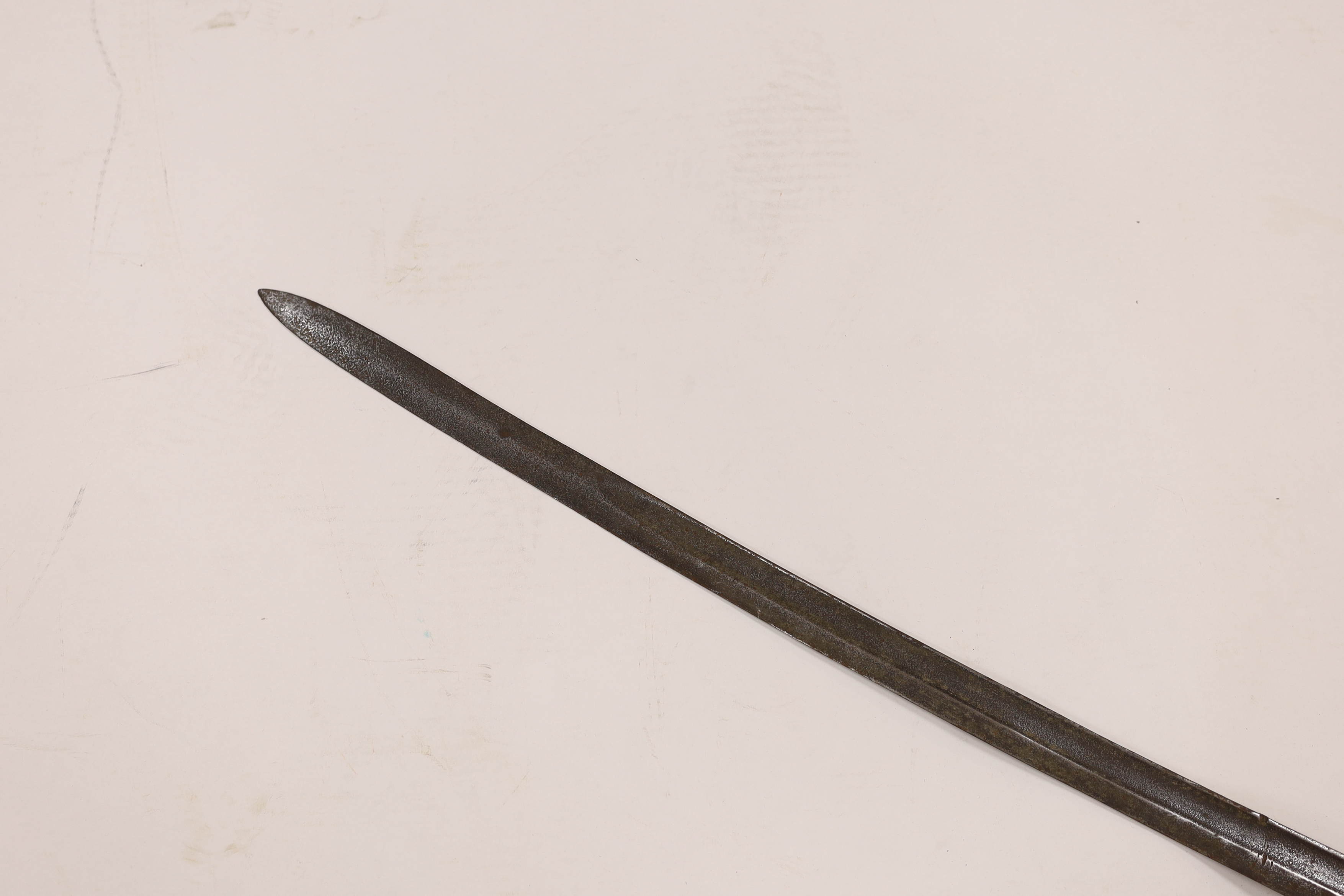 A German military sword with fullered blade and fish skin grip, blade 77cm